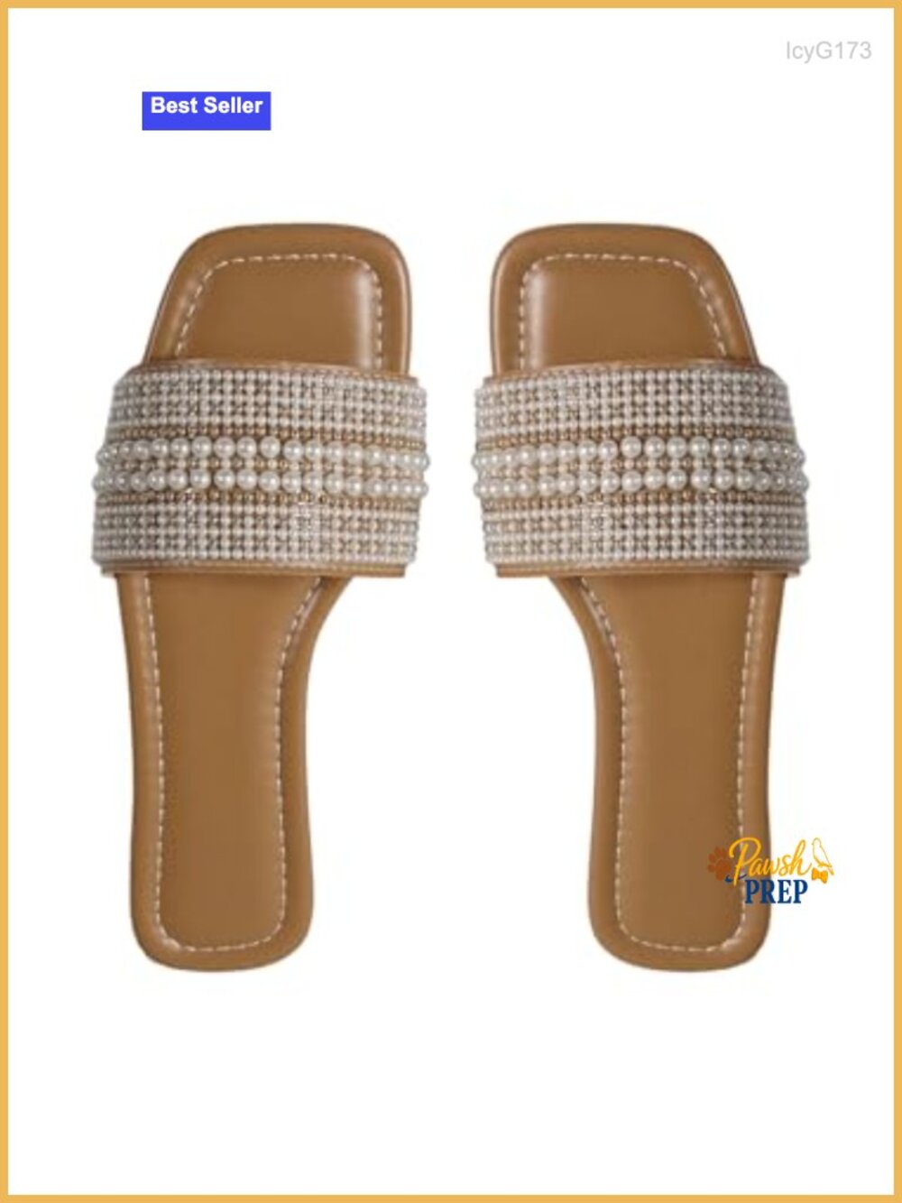 Verdusa Women's Boho Pearl Flat Sandals Slide Square Toe Beach Vacation